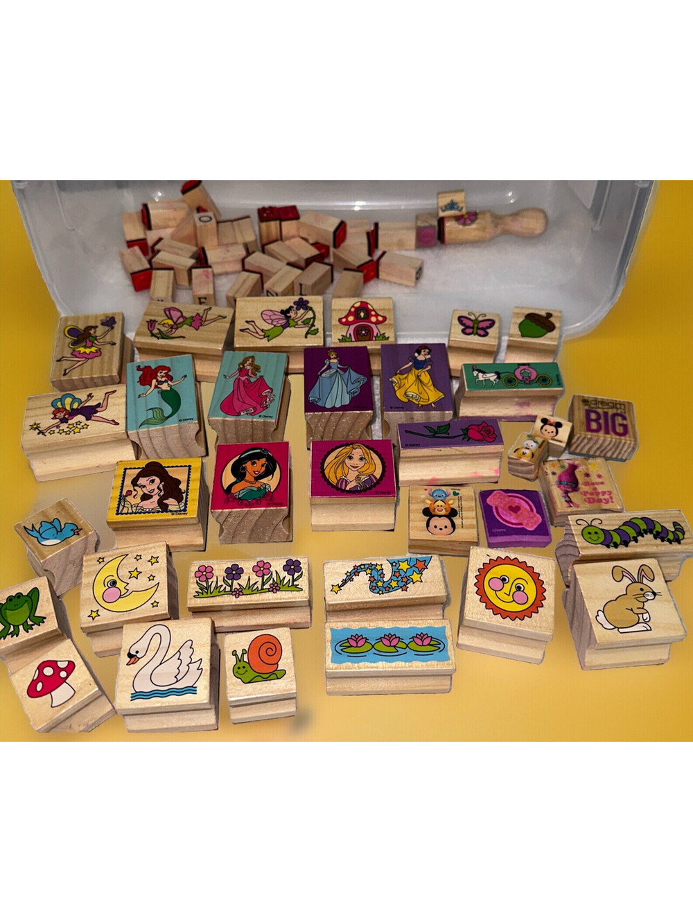 Wooden Rubber Stamp Lot 68 Various Sizes Themes Stamps 13 Disney Full Alphabet
